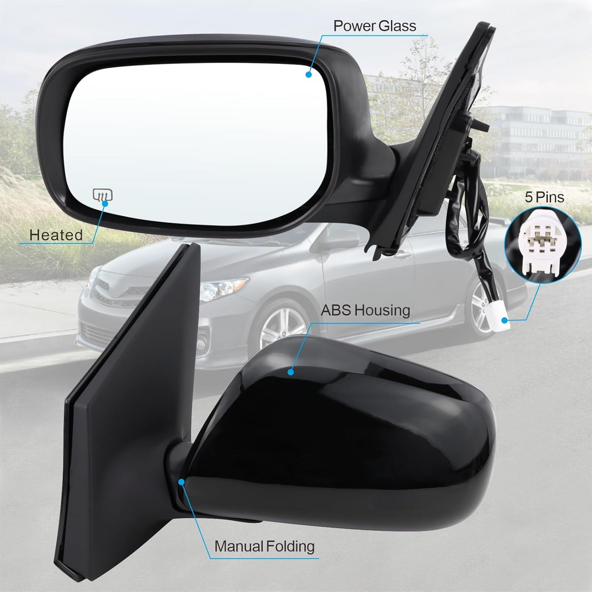Side Mirror Left LH 5 Pins Fits Toyota Corolla Sedan 2007-2013 87940-12A50| Melbourne and Sydney