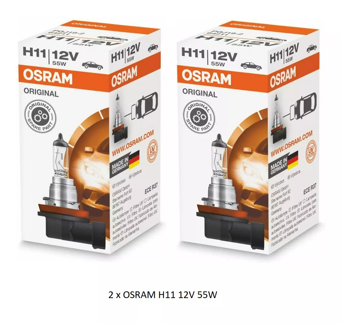 2X Osram H11 12V/55W Halogen Headlight Bulb PGJ19-2 Globe| Melbourne and Sydney