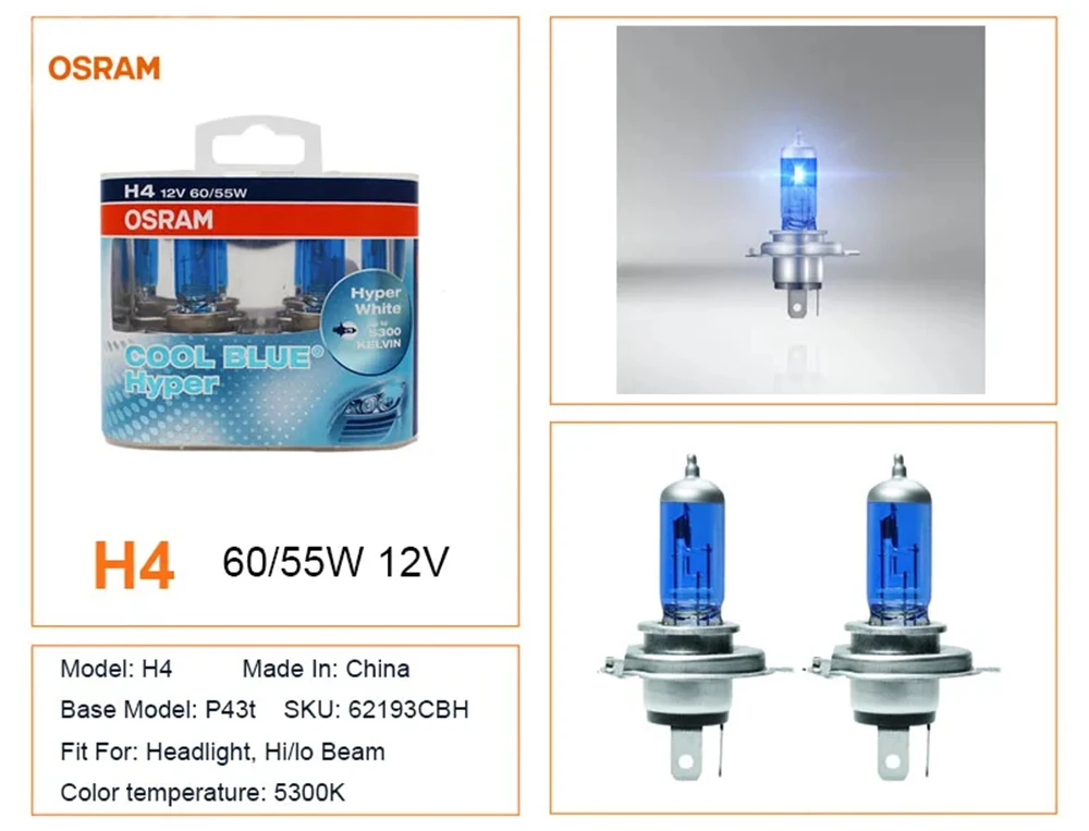 2X/Pack OSRAM Cool Blue H4 64210 12v 55W Car Headlight Globe Bulb| Melbourne and Sydney