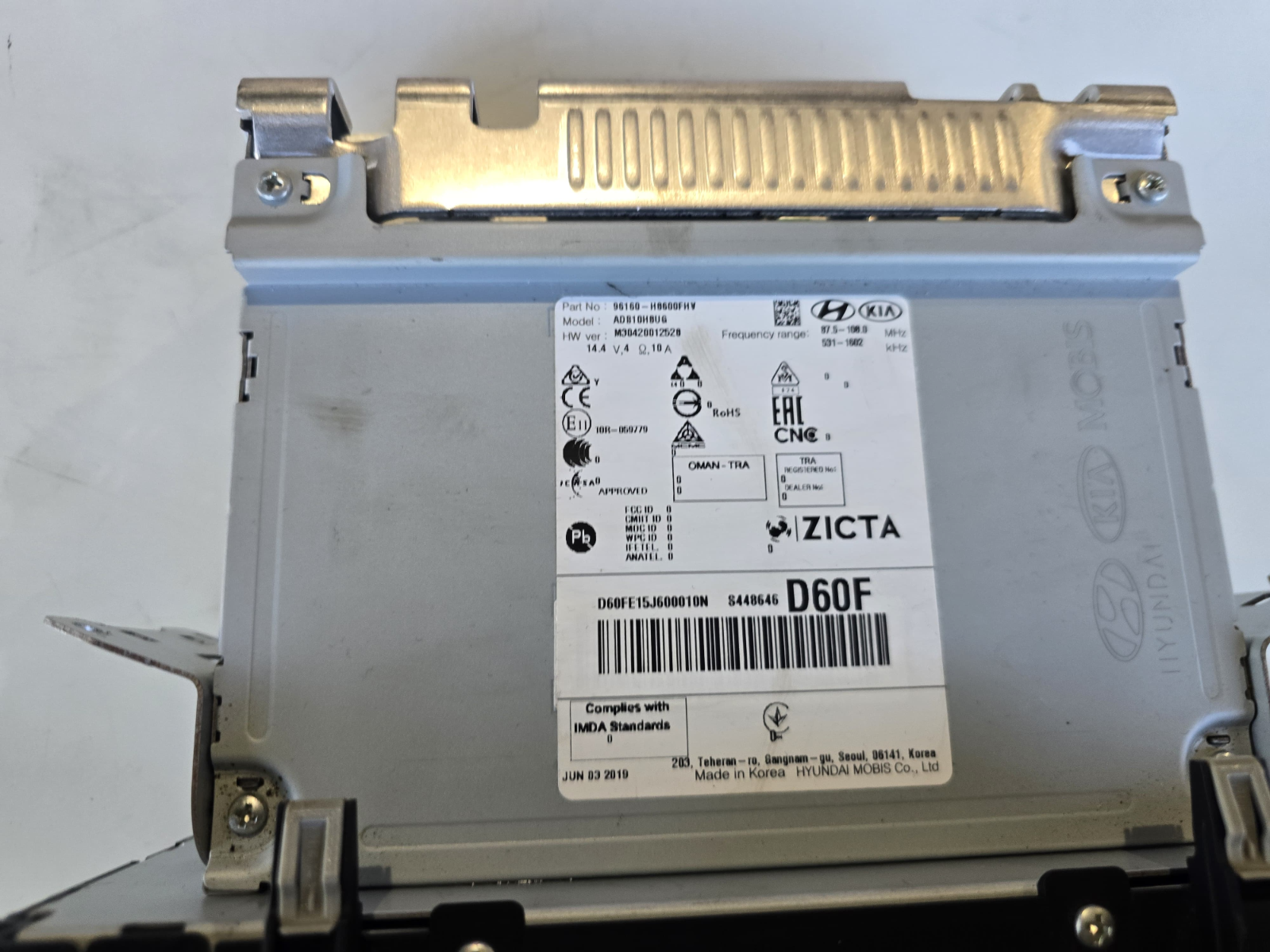 USED OEM KIA RIO Hatchback 2016-2020 Radio Bluetooth Navigation 96160-H8500FHV| Melbourne and Sydney