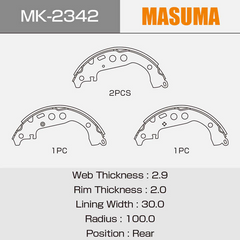 MASUMA MK-2342 FITS TOYOTA YARIS HATCHBACK 2007-2012 NCP90 REAR BRAKE SHOES| Melbourne and Sydney
