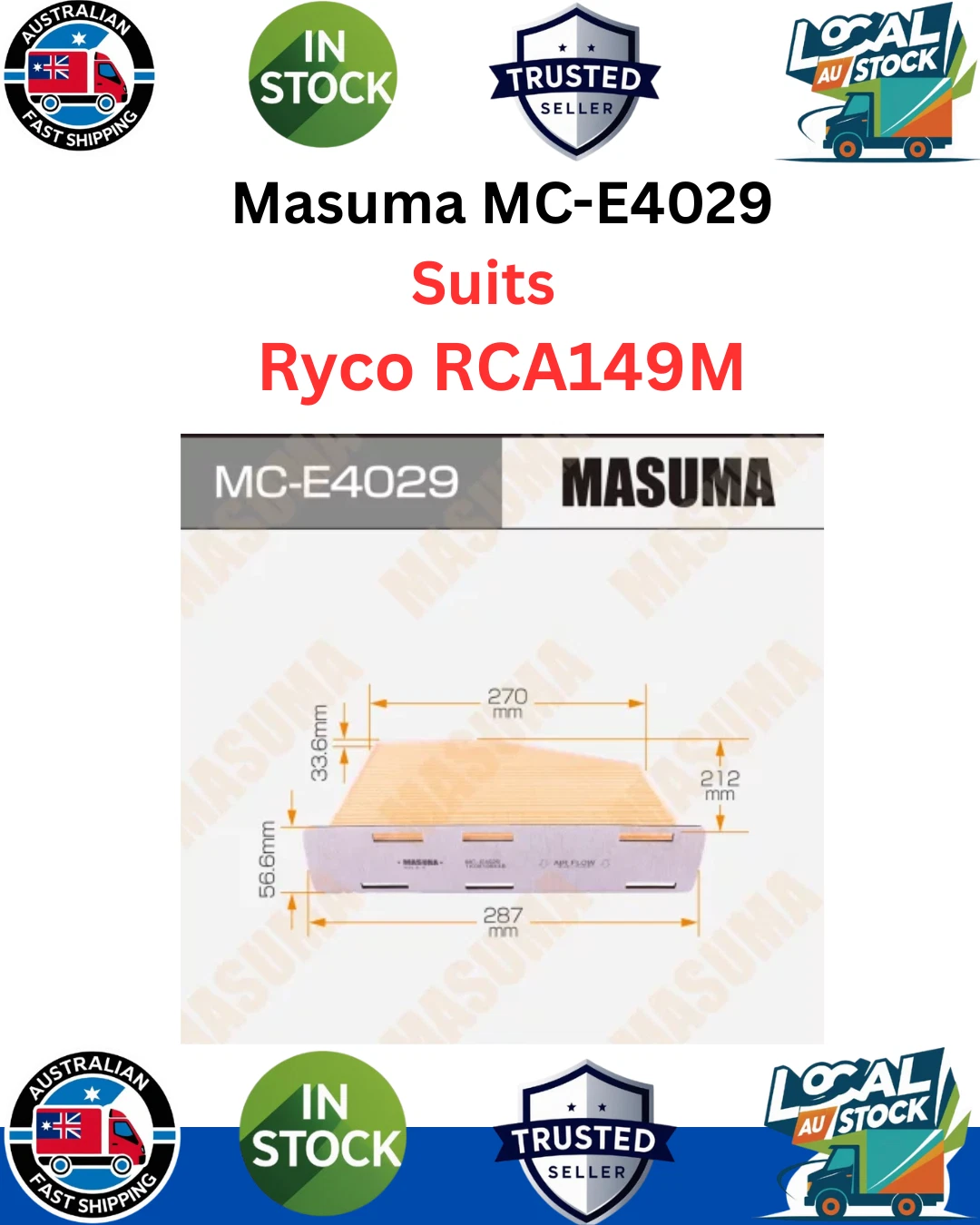 Masuma MC-E4029 Cabin Air Filter Fits Audi and VW Suits Ryco RCA149M