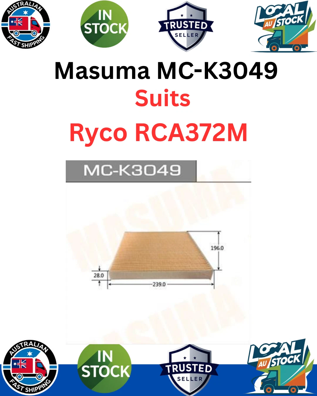 MC-K3049 Cabin Filter For Kia & Hyundai Suits Ryco RCA372M